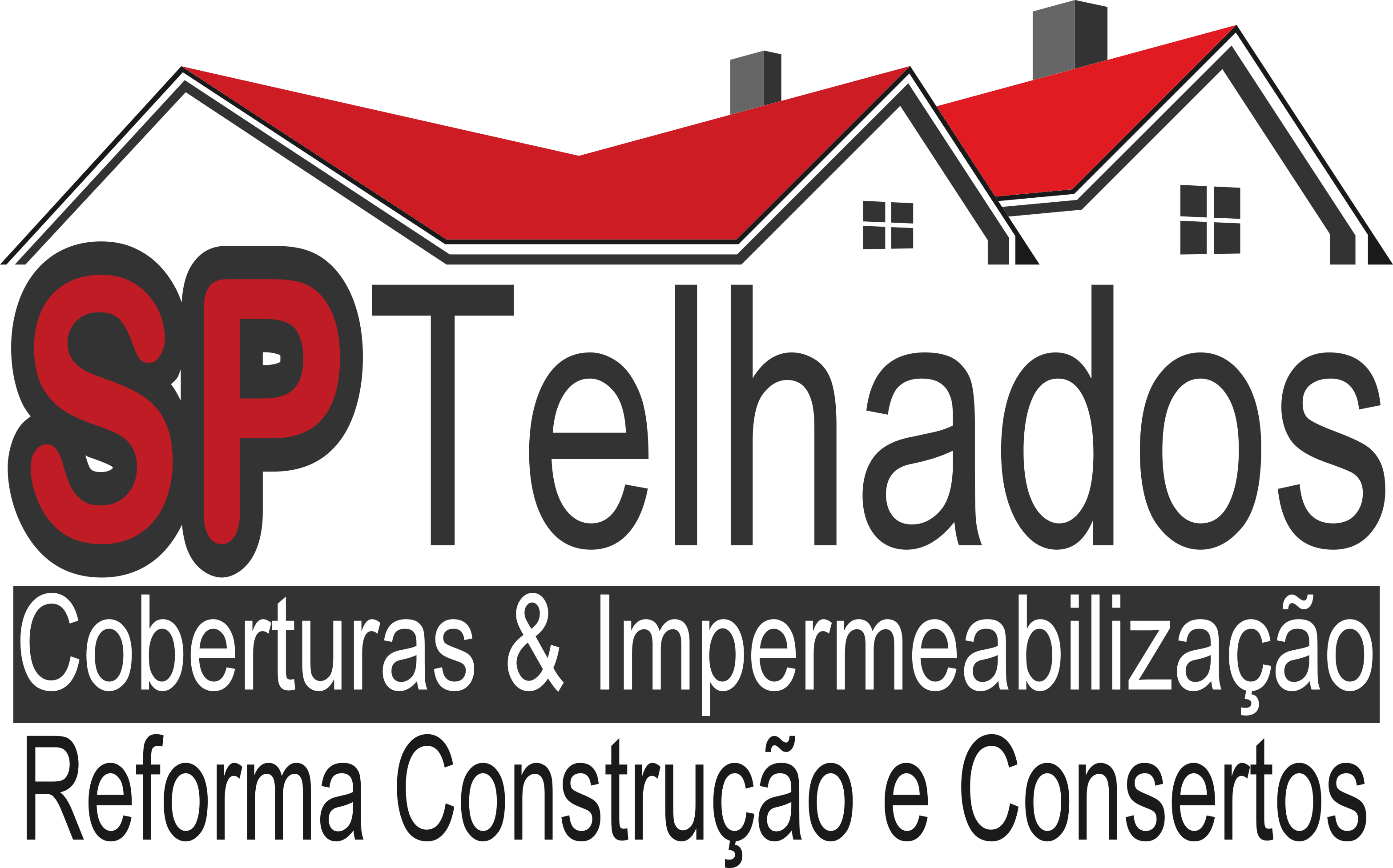 Logo da SP Telhados vetor de telhados vermelhos com o slogan da SP Telhados e Impermeabilizações logo abaixo